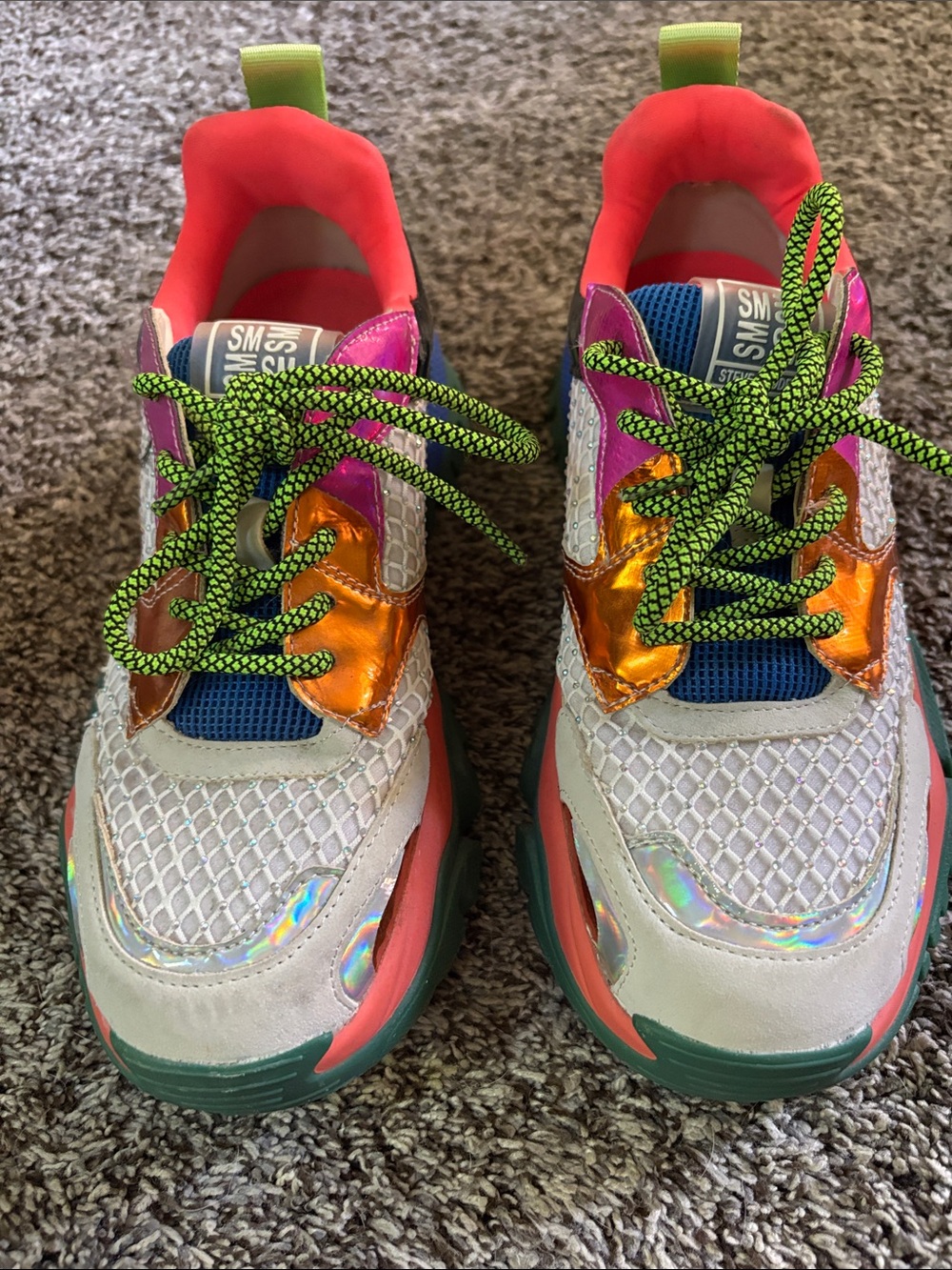Steve Madden Multicolor Fashion Sneakers with Neon Accents, 7.5